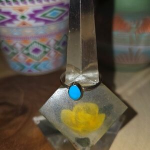 Vintage Turquoise Stone Ring With Sterling Silver Setting